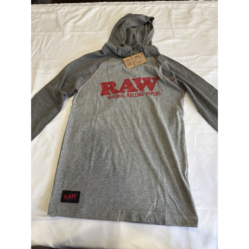 RAW Natural Rolling Papers Lightweight Hoodie Shirt - Men's Adult S -‎ Gray